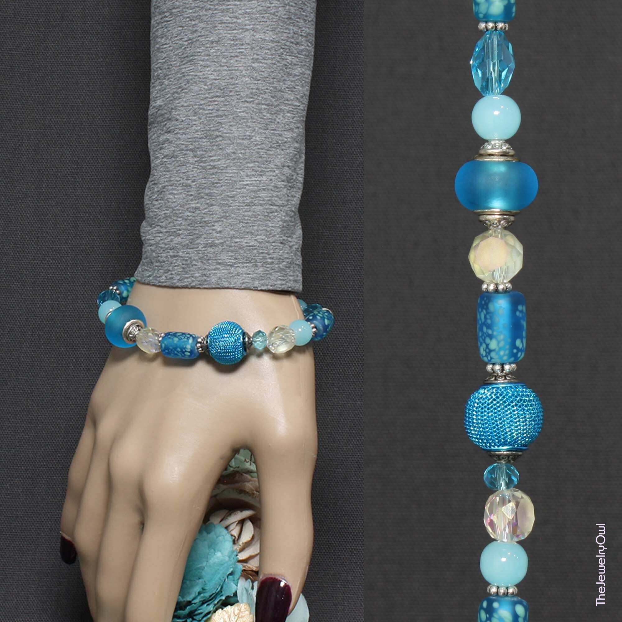 Sea Blue Beaded Bracelet - Etsy