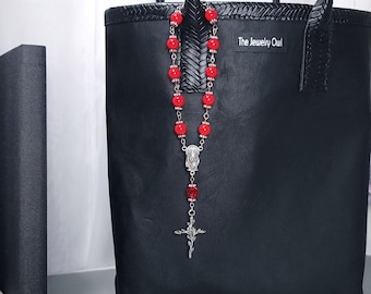 Red Rosary Purse Charm