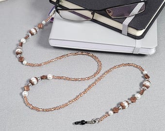 Copper and White Eyeglass Beaded Chain
