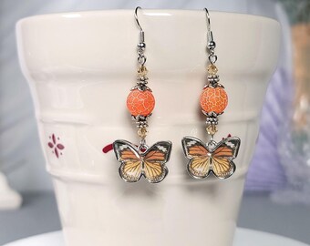 Orange Butterfly Earrings