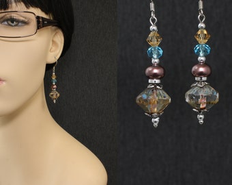 Champagne Glass Dangle Stacked Bead Earrings