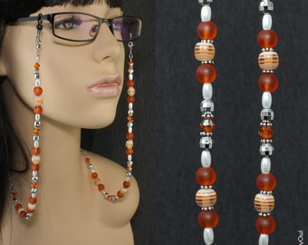 Orange and White Beaded Eyeglass Chain