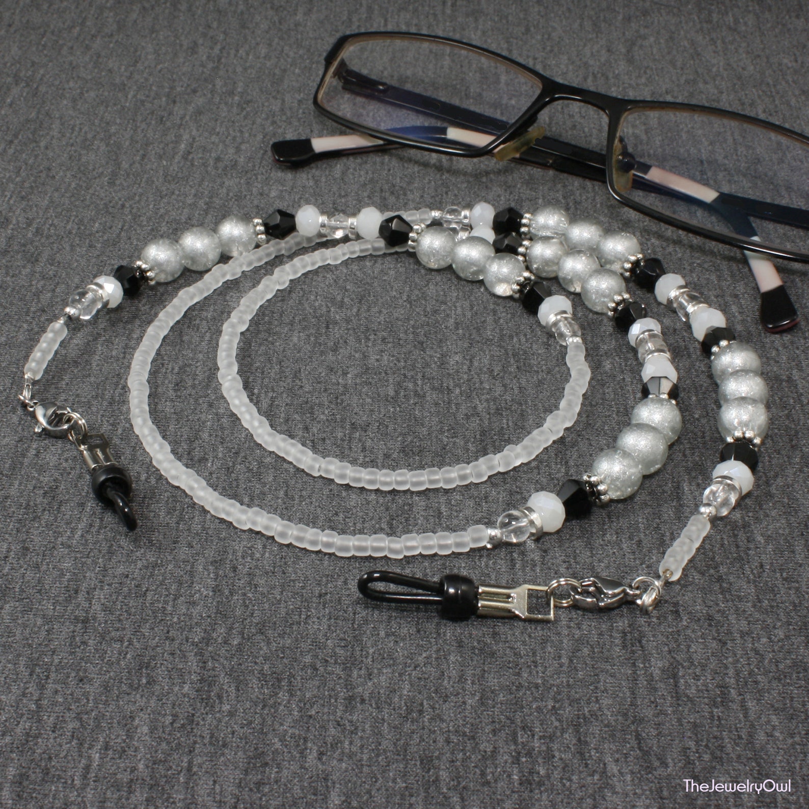 Silver Gray Eyeglass Beaded Chain Eyeglass Chain Etsy