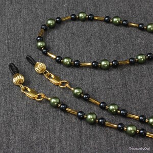 Jade Green and Black Beaded Eyeglass Chain Bild 5