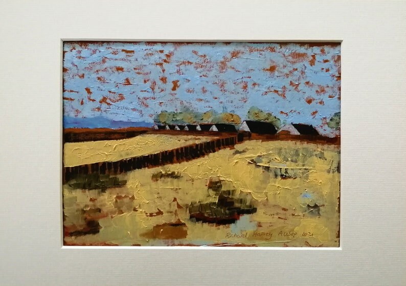 Title Beach Chalets at Dunster Small Impressionist Coastal Etsy UK