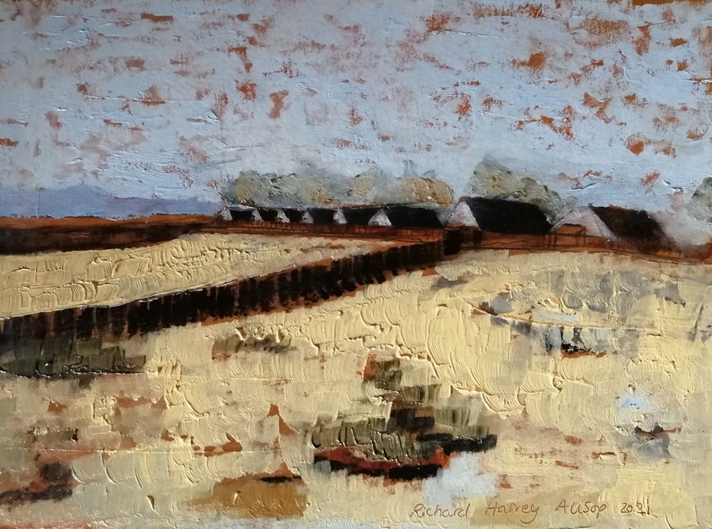 Title Beach Chalets at Dunster Small Impressionist Coastal Etsy UK