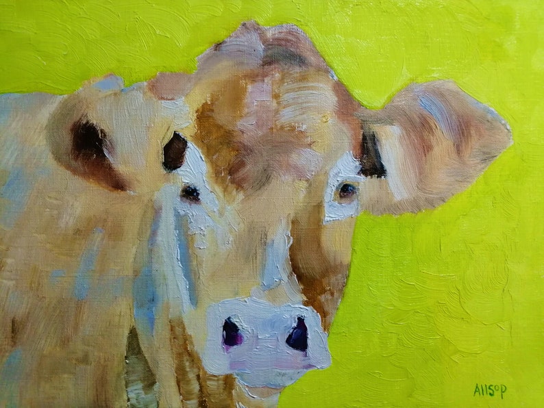 Original Farmyard Cow Painting, Original Oil Painting on paper, shops A4 Size Oil Paper by professional artist Richard Harvey Allsop