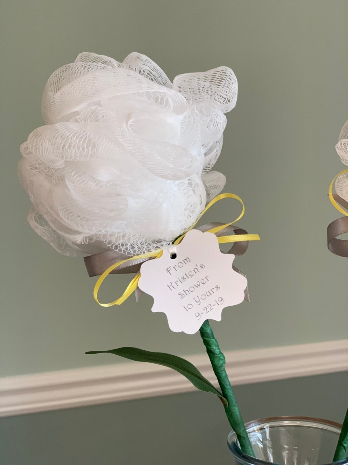 The Original Bath Puff Flower Bridal Shower Favor With Tag Etsy
