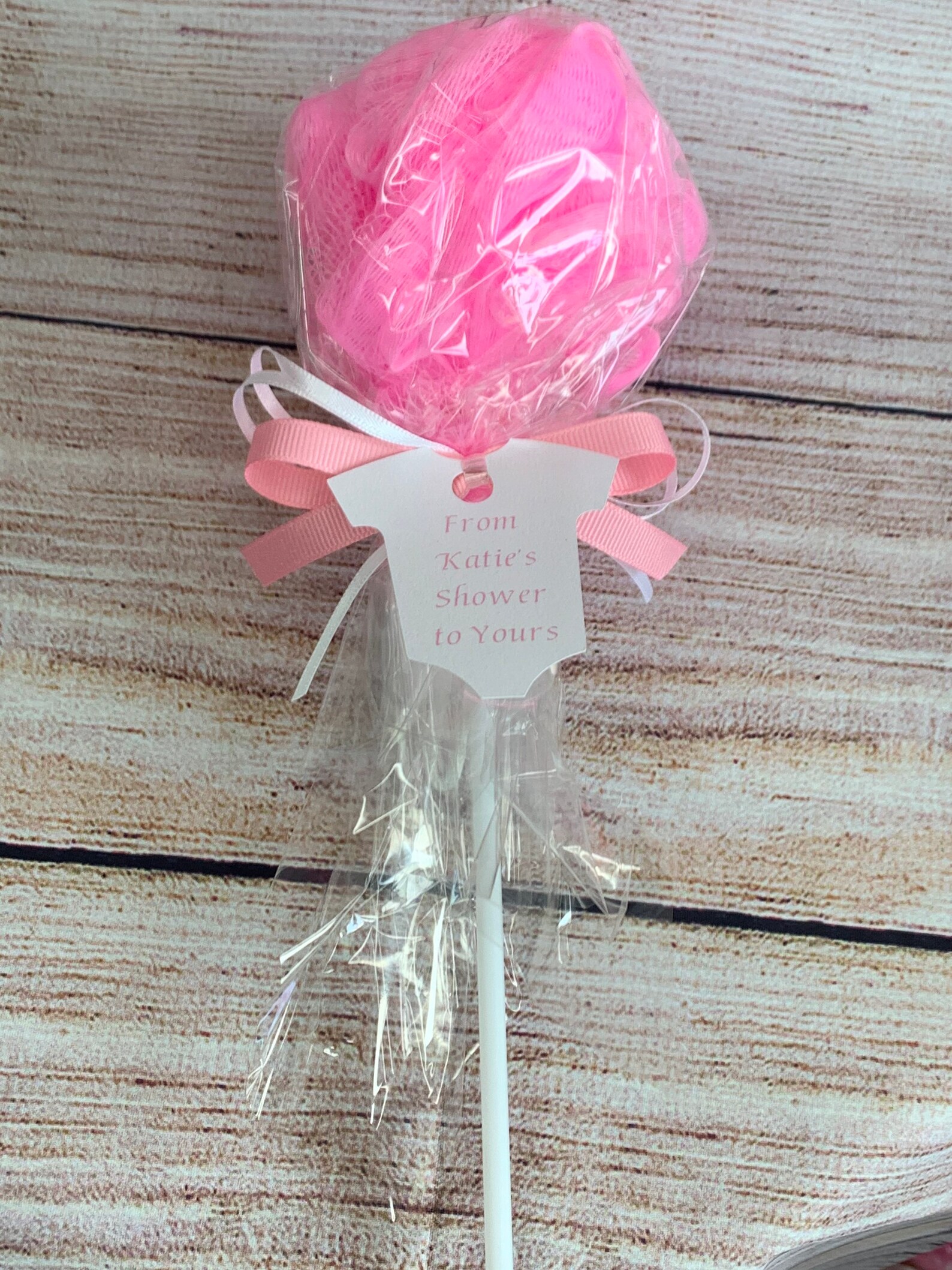 Pink Baby Shower Favor Bath Puff Lollipop with Tag | Etsy