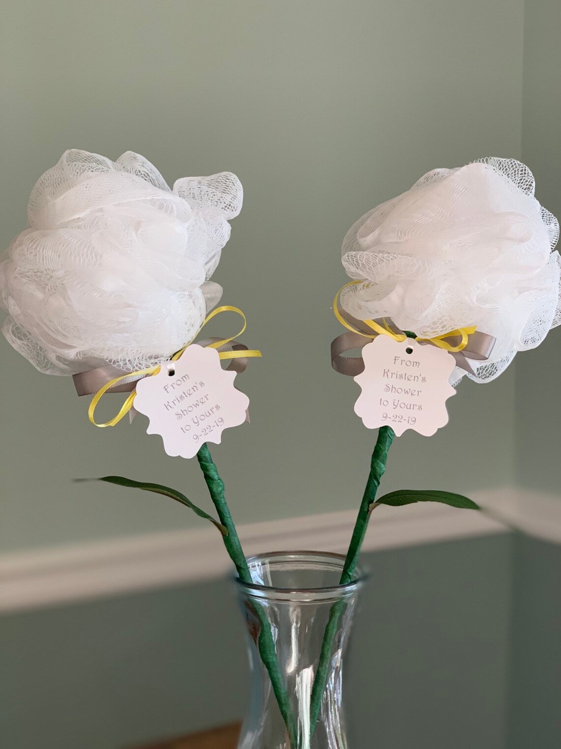 The Original Bath Puff Flower Bridal Shower Favor With Tag Etsy