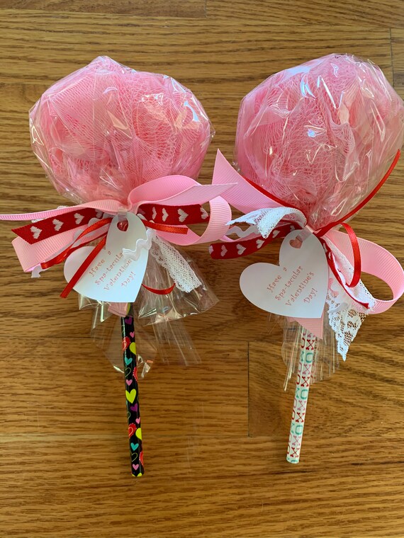 Valentines Pencil Bath Puff Lollipop Girls Spa Party Favor By Kristin S Whimsy Catch My Party