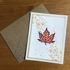 Autumn Leaf Handmade Greeting Card, 4.75" x 5.5", Blank Inside, Includes Coordinating Envelope and Self-Adhesive Wax Seal