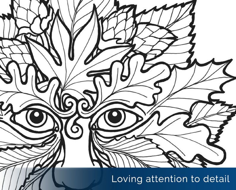 Green Man Coloring Page Celtic Myth Faery World Pagan | Etsy