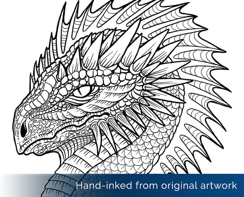 Spiny Dragon Coloring Page, Fantasy Creature, Horns and Scales, Dragon ...