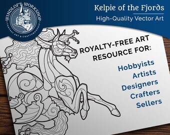 Kelpie Vector Art, Fantasy Clipart, Hippocampus, Stained Glass Pattern, Woodburning, Royalty-Free (Personal, Non-Profit or Commercial Use)