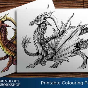 Printable Dragon Coloring Page | Advanced Level Colouring | INSTANT DOWNLOAD