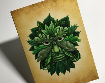 Green Man All-Occasion Greeting Card, 5" x 7.125", High-Quality Print, Blank Inside, Includes Plain White Envelope