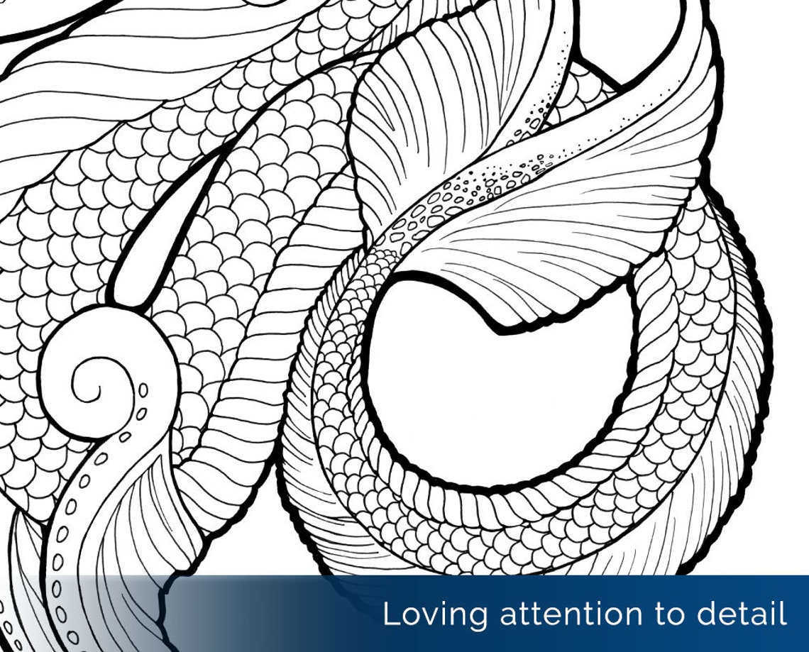 Water Dragon Coloring Page Sea Serpent Leviathan Sea | Etsy