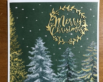 Christmas Forest Snowfall Handmade Greeting Card, 5.5" x 5.5", Blank Inside, Includes Coordinating Envelope and Self-Adhesive Wax Seal