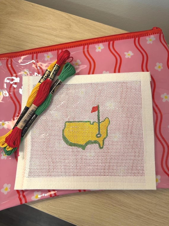 Masters Golf Needlepoint Canvas | Augusta Inspired Golf Flag Design | Golf Needlepoint beginner  Canvas | Masters Needlepoint Project