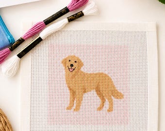 Golden Retriever Needlepoint Kit, Beginner Needlepoint Kit, 13 Mesh Needlepoint Canvas, DIY needlepoint Kit, Dog Needlepoint,