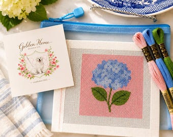 Kit de bordado de hortensias, kit de bordado para principiantes, lienzo de bordado de 13 mallas, kit de bordado para hacer tú mismo