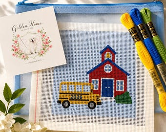 Back to School Needlepoint Kit, Beginner Needlepoint Kit, 13 Mesh Needlepoint Canvas, DIY needlepoint Kit