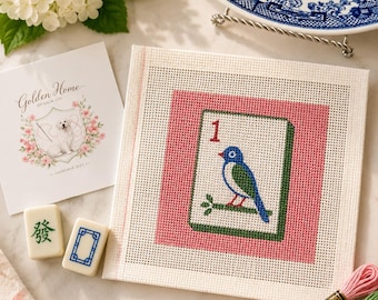 Mahjong Needlepoint Kit, Beginner Needlepoint Kit, 13 Mesh Needlepoint Canvas, DIY needlepoint Kit