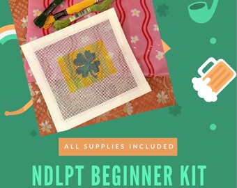 Needlepoint beginner kit: St Paddy's day on 13 mesh canvas FREE SHIPPING