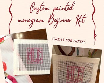 Needlepoint beginner kit: monogram kit on 13 mesh canvas FREE SHIPPING