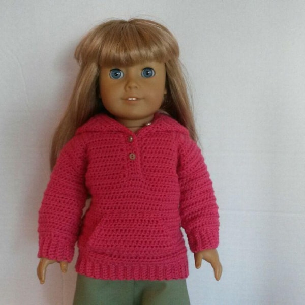 Crochet Pattern in PDF - Hoodie fits American Girl Doll