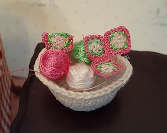 1:12 Scale Miniature Sewing Basket Crochet Pattern PDF