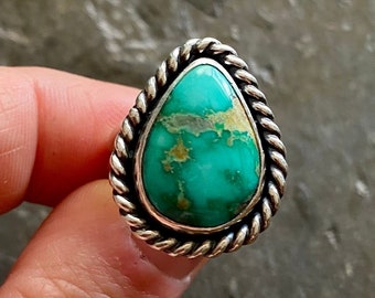 SIZE 7 Emerald Valley Turquoise  Sterling Silver Green Teardrop Freeform Southwestern Statement Simple EveryDay Chunky Cocktail Ladies Ring