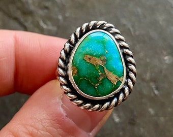 SIZE 5.5 Sierra Bella Turquoise Sterling Silver Green Freeform Southwestern Statement Simple EveryDay Petite Chunky Cocktail Ladies Ring