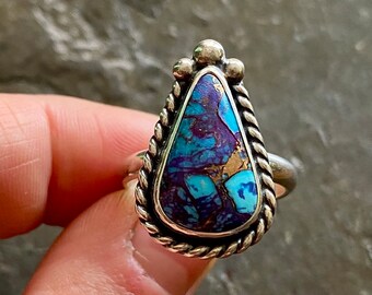 SIZE 9.5 Purple Mohave Kingman Turquoise Sterling Silver Stone Statement Petite Simple EveryDay Southwest Ladies Cocktail Ring