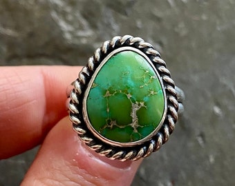SIZE 10.5 Emerald Valley Turquoise Sterling Silver Green Simple EveryDay Petite Freeform Southwestern Statement Chunky Cocktail Ladies Ring