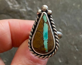 SIZE 6 Royston Ribbon Turquoise Sterling Silver Teardrop Classic Stone Southwestern Simple Everyday Statement Ladies Cocktail Ring