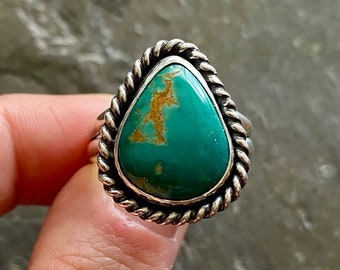 SIZE 11 Sierra Bella Turquoise Sterling Silver Green Teardrop Simple Freeform Southwestern Statement Oversized Chunky Cocktail Ladies Ring