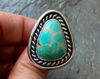SIZE 6 Royston Turquoise Sterling Silver Shadowbox Mint Green Freeform Stone Southwestern Oversized Statement Chunky Ladies Cocktail Ring