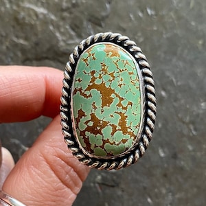 SIZE 10.5 Pilot Mountain Turquoise Sterling Silver Green Freeform Oversized Statement Chunky Ladies Cocktail Ring