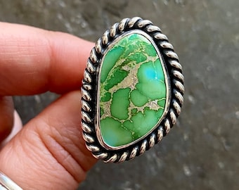 SIZE 8 Sonoran Turquoise Sterling Silver Green Freeform Southwestern Statement Classic Oversized Chunky Cocktail Ladies Ring