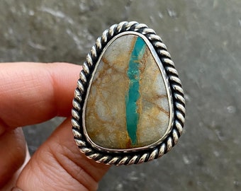 SIZE 9 Royston Ribbon Turquoise Sterling Silver Freeform Stone Southwestern Classic Oversized Statement Chunky Ladies Cocktail Ring