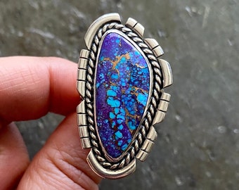 SIZE 10.5 Purple Mohave Kingman Turquoise Sterling Silver Cut Out Stone Freeform Statement Oversized Southwest Ladies Cocktail Ring