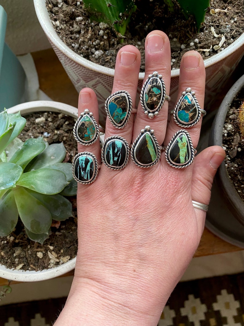 SIZE 7 White Buffalo Kingman Turquoise Sterling Silver Freeform EveryDay Cute Gold Southwestern Statement Cocktail Ladies Ring image 5