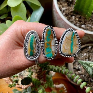 SIZE 7 Royston Ribbon Turquoise Sterling Silver Stamped Shadowbox Stone Southwestern Oversized Statement Chunky Ladies Cocktail Ring image 5