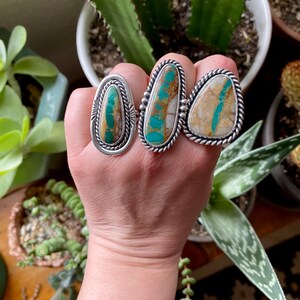 SIZE 7 Royston Ribbon Turquoise Sterling Silver Stamped Shadowbox Stone Southwestern Oversized Statement Chunky Ladies Cocktail Ring image 6