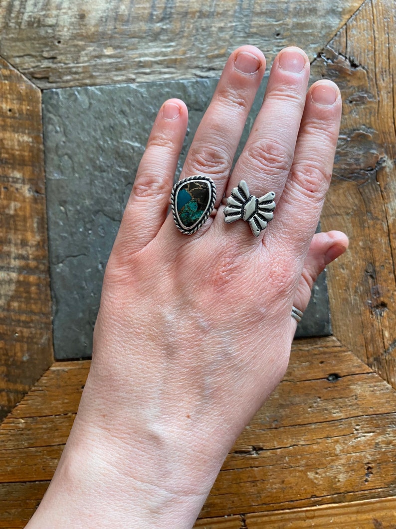 SIZE 7 White Buffalo Kingman Turquoise Sterling Silver Freeform EveryDay Cute Gold Southwestern Statement Cocktail Ladies Ring image 4