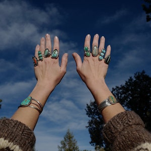 SIZE 7 Royston Ribbon Turquoise Sterling Silver Stamped Shadowbox Stone Southwestern Oversized Statement Chunky Ladies Cocktail Ring image 8