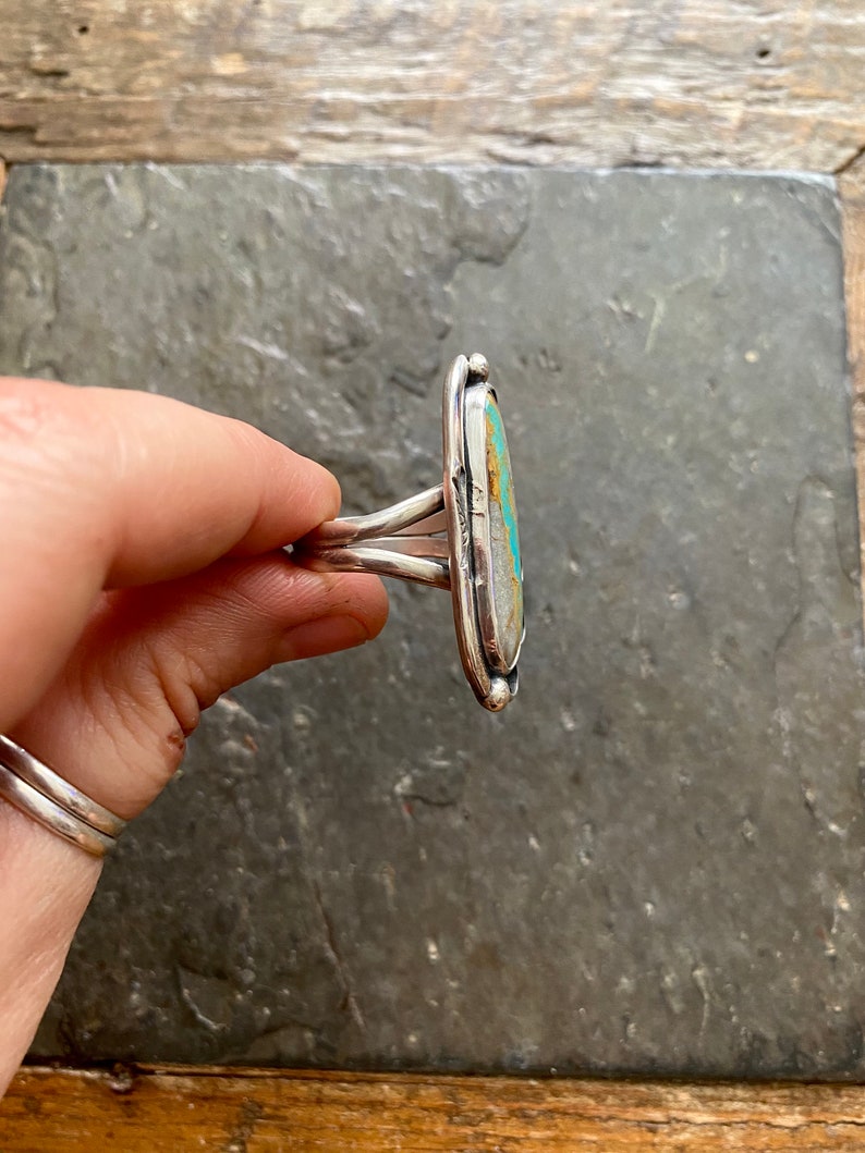 SIZE 9.5 Royston Ribbon Turquoise Sterling Silver Stamped Freeform