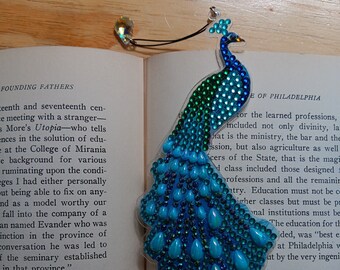 Peacock Bookmark * Handmade Diamond Art * Sparkling Bird Crystal